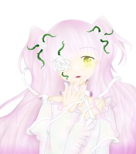 Rating: Safe Score: 0 Tags: 1girl blush dress flower hair_flower image kirakishou long_hair pink_hair rose solo striped striped_background vertical_stripes white_flower white_rose yellow_eyes User: admin