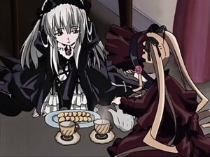 Rating: Safe Score: 0 Tags: 2girls black_dress cup dress flower food frills image long_hair long_sleeves multiple_girls pair rose shinku sitting suigintou table tea teacup twintails very_long_hair wings User: admin