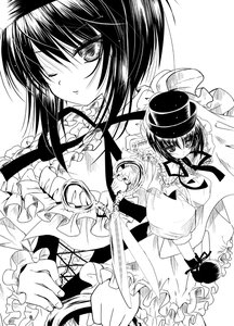 Rating: Safe Score: 0 Tags: 1girl bow dress frills greyscale hat heterochromia image long_sleeves monochrome nagae_iku rozen_maiden shawl short_hair solo souseiseki watari_shinji weapon User: admin