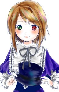 Rating: Safe Score: 0 Tags: 1girl blue_dress blush bow brown_hair dress frills green_eyes heterochromia image long_sleeves looking_at_viewer red_eyes short_hair simple_background smile solo souseiseki upper_body white_background User: admin