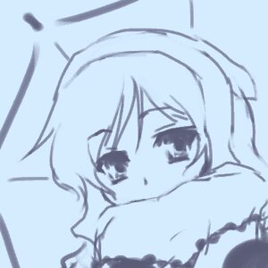 Rating: Safe Score: 0 Tags: 1girl blue_theme blush eyebrows_visible_through_hair image looking_at_viewer monochrome solo suiseiseki User: admin