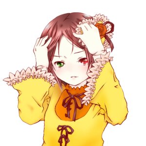 Rating: Safe Score: 0 Tags: 1girl brown_hair costume_switch dress green_eyes heterochromia image long_sleeves red_eyes ribbon short_hair solo upper_body yellow_dress User: admin