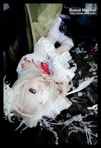 Rating: Safe Score: 0 Tags: 1girl blue_eyes dress flower hair_over_one_eye kirakishou lips solo white_dress white_flower white_hair User: admin