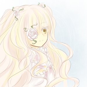 Rating: Safe Score: 0 Tags: 1girl blonde_hair dress flower frills hair_flower hair_ornament image kirakishou long_hair rose smile solo two_side_up white_flower white_rose User: admin