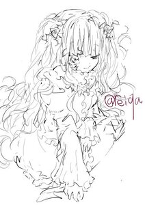 Rating: Safe Score: 0 Tags: 1girl bangs dress frills greyscale image kirakishou long_hair long_sleeves monochrome solo striped two_side_up vertical_stripes very_long_hair wavy_hair User: admin