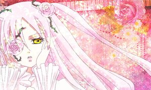 Rating: Safe Score: 0 Tags: 1girl fan flower hair_flower hair_ornament image kirakishou long_hair one_eye_closed pink_hair rose solo white_flower white_rose yellow_eyes User: admin