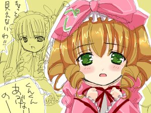 Rating: Safe Score: 0 Tags: 2girls blonde_hair blush bow dress drill_hair frills green_eyes hina_ichigo hinaichigo image in_box long_sleeves multiple_girls oekaki open_mouth pair pink_bow shinku User: admin