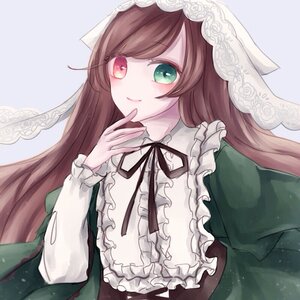 Rating: Safe Score: 0 Tags: 1girl bangs black_neckwear black_ribbon brown_hair closed_mouth dress frills green_dress green_eyes heterochromia image long_hair long_sleeves looking_at_viewer neck_ribbon red_eyes ribbon smile solo suiseiseki swept_bangs upper_body very_long_hair User: admin