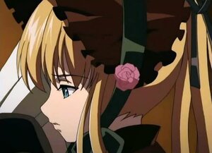 Rating: Safe Score: 0 Tags: 1girl bangs blonde_hair blue_eyes flower from_side hat image long_hair looking_down pair pink_flower pink_rose profile rose shinku sidelocks solo suigintou User: admin