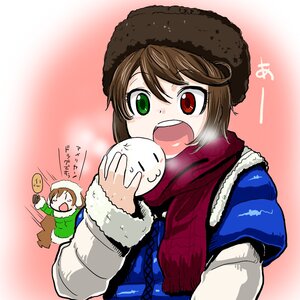 Rating: Safe Score: 0 Tags: 2girls beanie brown_hair green_eyes hat heterochromia image multiple_girls open_mouth pair red_eyes scarf short_hair siblings sisters smile souseiseki suiseiseki User: admin