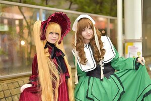 Rating: Safe Score: 0 Tags: 2girls blonde_hair blue_eyes blurry blurry_background bonnet capelet depth_of_field dress green_dress long_hair long_sleeves looking_at_viewer multiple_cosplay multiple_girls photo shinku tagme twintails very_long_hair User: admin