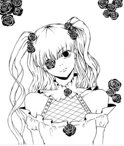 Rating: Safe Score: 0 Tags: 1girl auto_tagged bare_shoulders blush dress flower greyscale hair_ornament image kirakishou long_hair monochrome rose solo striped thorns User: admin