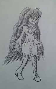 Rating: Safe Score: 0 Tags: 1girl akemi_homura akuma_homura argyle_legwear bare_shoulders boots bow choker dress elbow_gloves full_body gloves greyscale image kaname_madoka kirakishou long_hair monochrome simple_background smile solo thighhighs traditional_media two_side_up ultimate_madoka wings zettai_ryouiki User: admin