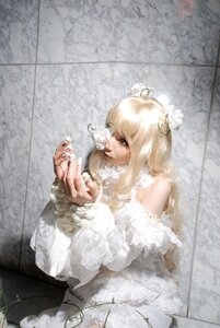Rating: Safe Score: 0 Tags: 1girl ahoge bangs bare_shoulders blonde_hair closed_mouth dress flower insect_girl kirakishou lips long_hair monster_girl own_hands_together sitting solo tiles white_dress white_flower User: admin