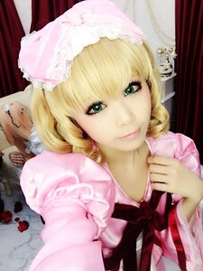 Rating: Safe Score: 0 Tags: 1girl auto_tagged blonde_hair bow curtains dress drill_hair green_eyes hina_ichigo hinaichigo lace lips looking_at_viewer pink_dress ribbon smile solo striped underwear User: admin