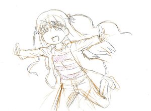 Rating: Safe Score: 0 Tags: 1girl :d barasuishou blush hair_ribbon image long_hair long_sleeves looking_at_viewer monochrome one_eye_closed open_mouth outstretched_arms ribbon shirt sketch smile solo spread_arms striped striped_shirt twintails vertical_stripes User: admin