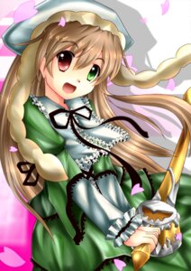 Rating: Safe Score: 0 Tags: 1girl :d auto_tagged brown_hair dress frills green_dress green_eyes hat head_scarf heart heterochromia holding image long_hair long_sleeves looking_at_viewer open_mouth petals red_eyes smile solo suiseiseki very_long_hair watering_can User: admin