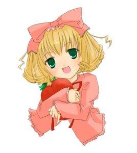 Rating: Safe Score: 0 Tags: 1girl :d blonde_hair blush bow dress drill_hair green_eyes hair_bow hina_ichigo hinaichigo image long_sleeves looking_at_viewer open_mouth pink_bow short_hair simple_background smile solo striped upper_body white_background User: admin