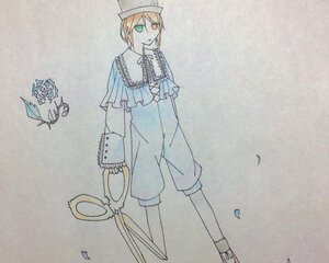 Rating: Safe Score: 0 Tags: blonde_hair capelet flower green_eyes hat image long_sleeves rose solo souseiseki standing traditional_media User: admin
