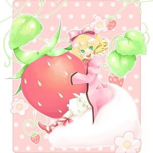 Rating: Safe Score: 0 Tags: 1girl blonde_hair bow dress flower food fruit green_eyes hair_bow hina_ichigo hinaichigo image leaf long_sleeves minigirl object_namesake open_mouth pink_bow pink_dress plant polka_dot polka_dot_background short_hair smile solo strawberry striped vertical_stripes User: admin