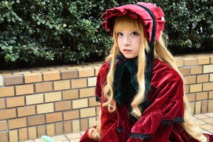 Rating: Safe Score: 0 Tags: 1girl bangs blonde_hair blue_eyes bonnet brick_wall bush day dress lips long_hair long_sleeves looking_at_viewer outdoors red_dress shinku solo upper_body wall User: admin