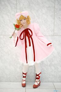 Rating: Safe Score: 0 Tags: 1girl blonde_hair blue_eyes dress flower full_body hina_ichigo hinaichigo long_sleeves pink_dress ribbon rose short_hair solo User: admin