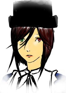 Rating: Safe Score: 0 Tags: 1girl black_headwear green_eyes hat heterochromia image looking_at_viewer red_eyes ribbon short_hair simple_background solo souseiseki striped white_background User: admin