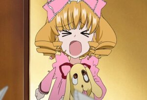 Rating: Safe Score: 0 Tags: 1girl >_< blonde_hair bow closed_eyes drill_hair hina_ichigo hinaichigo image long_sleeves open_mouth pink_bow solo tears User: admin