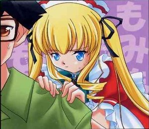 Rating: Safe Score: 0 Tags: 1boy 1girl blonde_hair blue_eyes blush drill_hair hair_ribbon image long_hair long_sleeves ribbon shinku solo sweatdrop tears twin_drills twintails User: admin