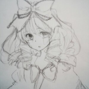 Rating: Safe Score: 0 Tags: 1girl bow bowtie frills greyscale hinaichigo image looking_at_viewer monochrome ribbon simple_background solo traditional_media upper_body User: admin