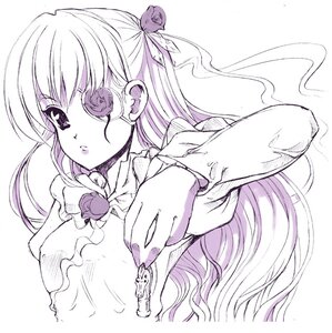 Rating: Safe Score: 0 Tags: 1girl barasuishou flower hair_flower image long_hair looking_at_viewer monochrome ribbon rose solo upper_body white_background User: admin