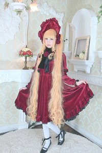 Rating: Safe Score: 0 Tags: 1girl blonde_hair blue_eyes bonnet bow curtsey dress flower full_body long_hair mary_janes pantyhose red_dress rose shinku shoes solo standing white_legwear User: admin