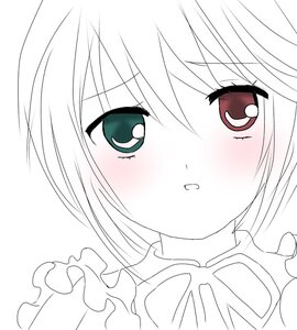Rating: Safe Score: 0 Tags: 1girl @_@ blush eyebrows_visible_through_hair hair_between_eyes hariruri image looking_at_viewer simple_background solo souseiseki wavy_mouth white_background User: admin