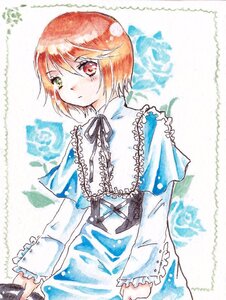 Rating: Safe Score: 0 Tags: 1girl black_ribbon blue_dress capelet dress eyebrows_visible_through_hair frills heterochromia holding image long_sleeves looking_at_viewer marker_(medium) pastel_(medium) red_eyes ribbon short_hair solo souseiseki traditional_media watercolor_(medium) User: admin