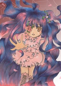 Rating: Safe Score: 0 Tags: 1girl auto_tagged bangs dress eyepatch flower frills hair_ornament image kirakishou long_hair petals pink_flower rose skirt solo traditional_media watercolor_(medium) User: admin