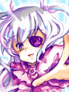 Rating: Safe Score: 0 Tags: 1girl :d barasuishou flower hair_ribbon image open_mouth pink_rose purple_eyes purple_hair ribbon rose smile solo User: admin