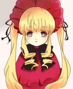 Rating: Safe Score: 0 Tags: 1girl bangs blonde_hair blue_eyes blush bonnet bow bowtie drill_hair eyebrows_visible_through_hair hat image long_hair long_sleeves looking_at_viewer red_dress red_headwear shinku sidelocks simple_background smile solo striped striped_background twin_drills twintails upper_body User: admin