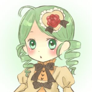 Rating: Safe Score: 0 Tags: 1girl ahoge blush bow bowtie drill_hair flower green_eyes green_hair hair_flower hair_ornament image juliet_sleeves kanaria long_sleeves puffy_sleeves rose simple_background solo twin_drills upper_body User: admin