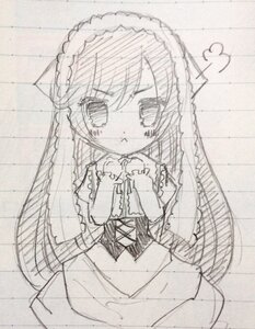 Rating: Safe Score: 0 Tags: 1girl dress frills greyscale hairband image long_hair looking_at_viewer monochrome pout solo suiseiseki User: admin
