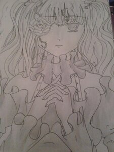 Rating: Safe Score: 0 Tags: 1girl expressionless flower frills hair_ornament hands_clasped image kirakishou monochrome own_hands_together solo traditional_media upper_body User: admin