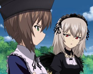 Rating: Safe Score: 0 Tags: 2girls black_dress black_headwear blue_sky brown_hair cloud day dress eyebrows_visible_through_hair frills green_eyes hairband hat image itsumi_erika lolita_fashion maid multiple_girls nishizumi_maho outdoors pair red_eyes ribbon short_hair silver_hair sky souseiseki suigintou User: admin