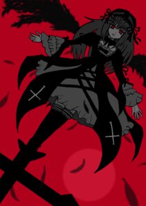 Rating: Safe Score: 0 Tags: 1girl black_wings dress feathers frilled_sleeves frills hairband image long_hair long_sleeves red_background red_eyes solo suigintou wings User: admin