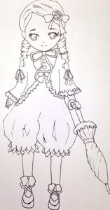 Rating: Safe Score: 0 Tags: 1girl auto_tagged bloomers bow dress drill_hair full_body hina_ichigo image kanaria long_sleeves looking_at_viewer monochrome shoes smile solo standing umbrella underwear User: admin