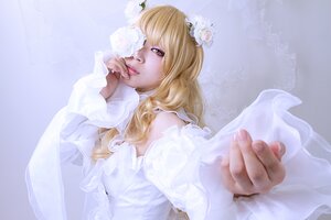 Rating: Safe Score: 0 Tags: 1girl blonde_hair dress flower hair_flower hair_ornament kirakishou lips long_hair nail_polish solo veil wedding_dress white_dress User: admin