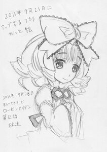 Rating: Safe Score: 0 Tags: 1girl bow dated dress drill_hair greyscale hair_bow hinaichigo image kagiyama_hina long_sleeves looking_at_viewer monochrome ribbon sketch smile solo traditional_media User: admin