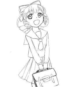 Rating: Safe Score: 0 Tags: 1girl :d bag bow dress drill_hair eyebrows_visible_through_hair greyscale hair_bow hinaichigo holding_bag image long_sleeves looking_at_viewer monochrome open_mouth sailor_collar school_uniform serafuku short_hair smile solo twin_drills v_arms User: admin