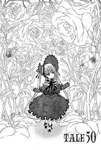 Rating: Safe Score: 0 Tags: 1girl bow dress flower frills greyscale hair_ribbon image kagiyama_hina leaf long_hair monochrome ribbon rose shinku solo thorns User: admin