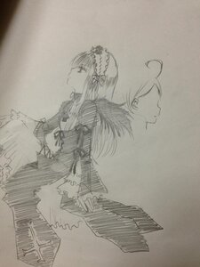 Rating: Safe Score: 0 Tags: 2girls back-to-back dress frilled_sleeves frills from_side greyscale hairband image long_hair long_sleeves looking_afar monochrome multiple_girls profile simple_background solo suigintou traditional_media wings User: admin