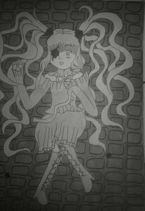 Rating: Safe Score: 0 Tags: 1girl boots cross-laced_footwear eyepatch flower full_body greyscale image kirakishou lace-up_boots long_hair monochrome solo very_long_hair User: admin