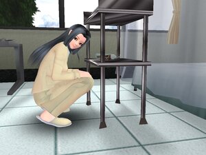 Rating: Safe Score: 0 Tags: 1girl black_hair fence human image kakizaki_megu long_hair long_sleeves pants shoes sitting smile solo squatting sweater User: admin